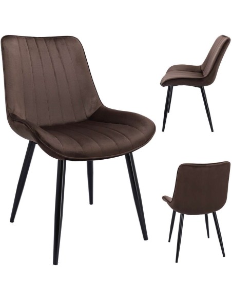 Scaune bucatarie/living, catifea, metal, maro, set 4 buc, 54x61x83 cm, Viva