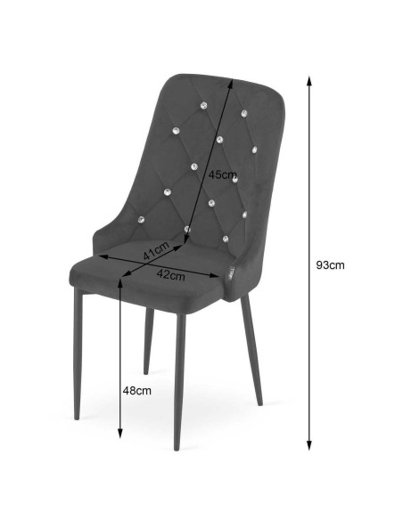 Set 4 scaune bucatarie/living, Artool, Amore, catifea, metal, negru, 48x56x93 cm
