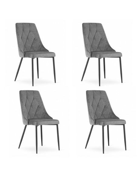 Set 4 scaune bucatarie/living, Artool, Imola, catifea, metal, gri, 48.5x61x93.5 cm