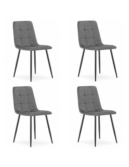 Set 4 scaune bucatarie/living, Artool, Kara, catifea, metal, gri si negru, 44.5x50.5x87 cm