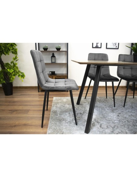 Set 4 scaune bucatarie/living, Artool, Kara, catifea, metal, gri si negru, 44.5x50.5x87 cm