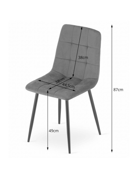 Set 4 scaune bucatarie/living, Artool, Kara, catifea, metal, gri si negru, 44.5x50.5x87 cm