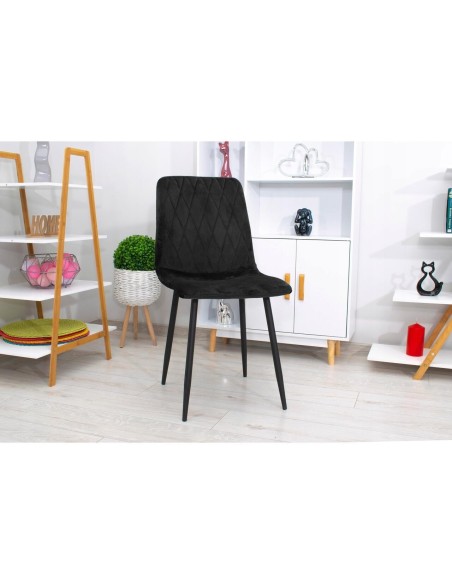 Set 4 scaune bucatarie/living, Artool, Turin, catifea, metal, negru, 44.5x53x88.5 cm