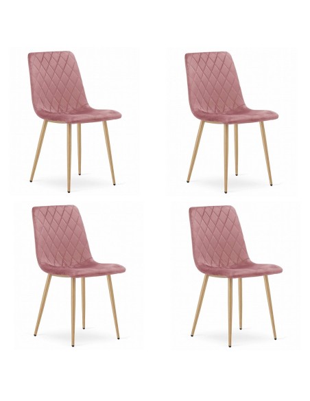 Set 4 scaune bucatarie/living, Artool, Turin, catifea, lemn, roz, 44.5x53x88.5 cm