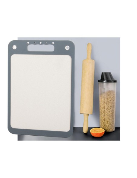 Tocator plastic cu suprafata antibacteriana din otel, Verk Group, gri, fata dubla, cu maner, 35x25 cm