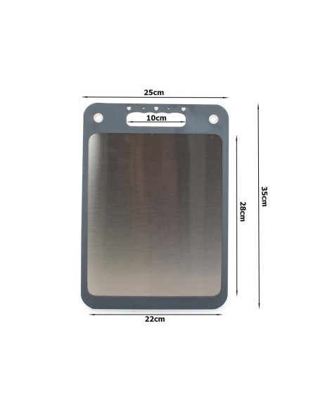 Tocator plastic cu suprafata antibacteriana din otel, Verk Group, gri, fata dubla, cu maner, 35x25 cm