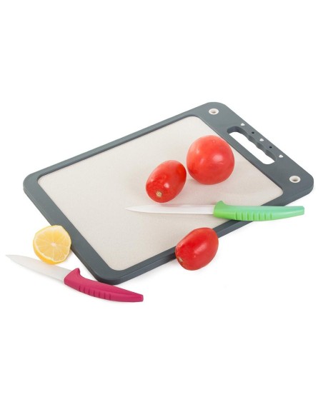 Tocator plastic cu suprafata antibacteriana din otel, Verk Group, gri, fata dubla, cu maner, 35x25 cm