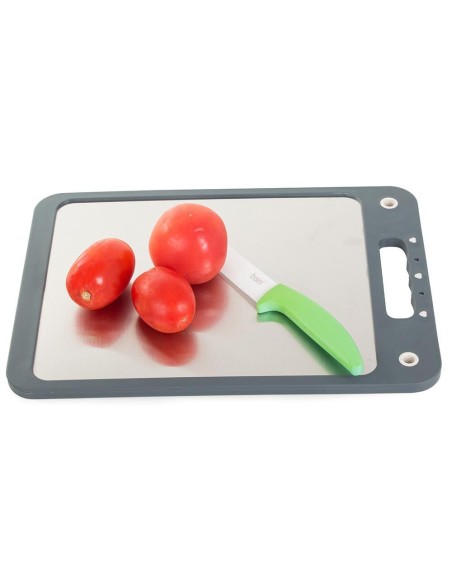 Tocator plastic cu suprafata antibacteriana din otel, Verk Group, gri, fata dubla, cu maner, 35x25 cm