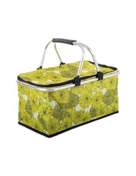 Geanta/cos picnic, termoizolanta, Verk Group, galben, model floral, 48x28x22 cm