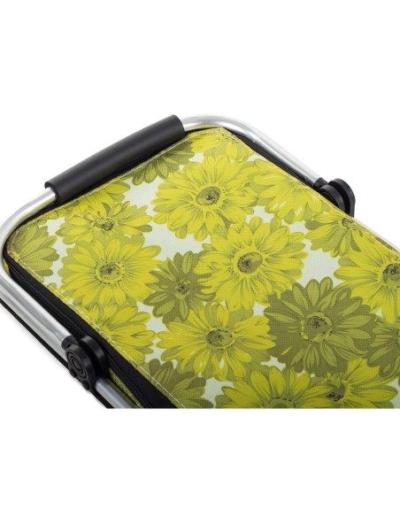 Geanta/cos picnic, termoizolanta, Verk Group, galben, model floral, 48x28x22 cm