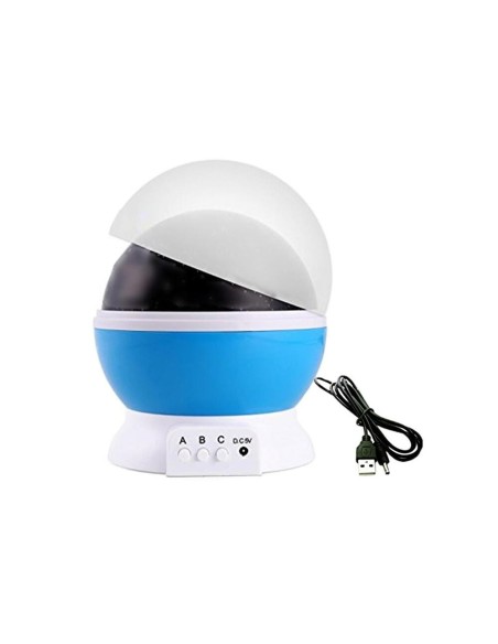 Lampa de noptiera cu proiector, pentru copii, cupola rotativa, Verk Group, albastra, incarcare USB/4xAAA, 11x14 cm