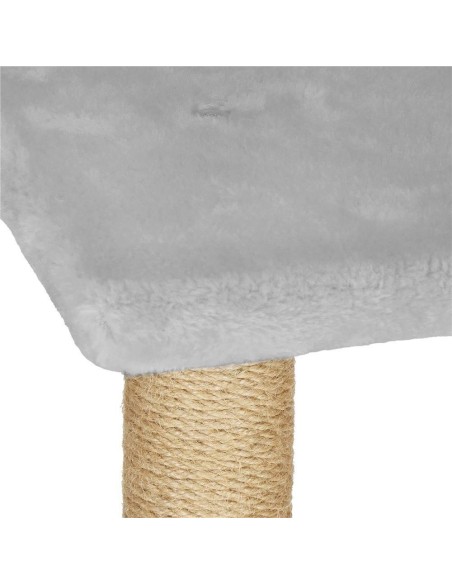 Ansamblu de joaca pentru pisici, Springos, cu platforme, ciucuri, culcus, gri si bej, 49x35x136 cm