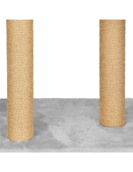 Ansamblu de joaca pentru pisici, Springos, cu platforme, ciucuri, culcus, gri si bej, 49x35x136 cm
