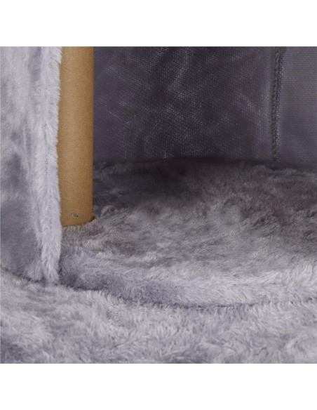Ansamblu de joaca pentru pisici, Springos, cu platforme, ciucuri, culcus, gri si bej, 45x45x127 cm
