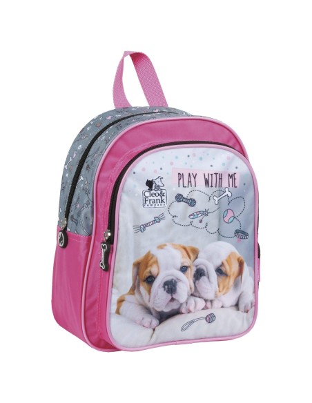 Ghiozdan roz de gradinita pentru fetite, Cleo and Frank, 2 Compartimente, cu catelusi