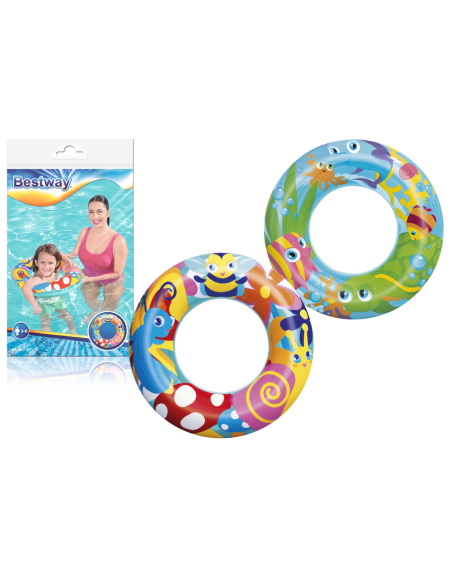 Colac gonflabil pentru inot, cu desene pentru copii 3-6 ani, Bestway 36013, 56 cm, multicolor