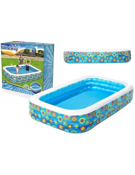 Piscina gonflabila cu floricele multicolor, pentru copii 6 ani+, Bestway 54121, 305 x 183 x 56 cm, 1161 litri