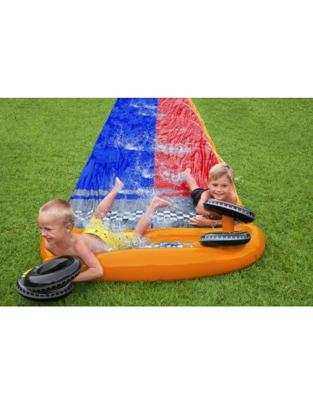 Tobogan dublu de apa, pentru copii, cu pulverizatoare de apa, Bestway 52391, 4.88 metri