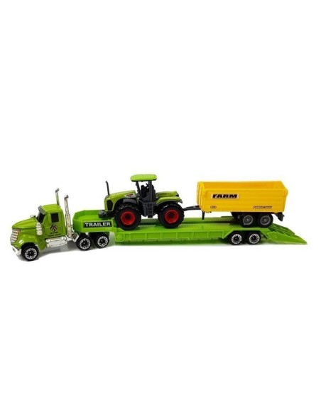 Set camion cu vehicule agricole, tractoare, remorci si animalute, 6869