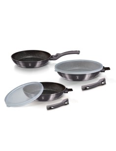 Set de tigai, 5 piese, cu maner detasabil si capac...