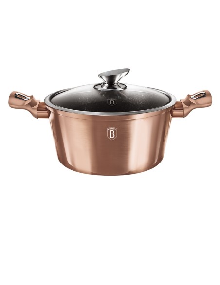 Oala 2.5 Litri marmorata, cu capac 20 cm, Rose Gold Metalic Line, Berlinger Haus, BH 1514