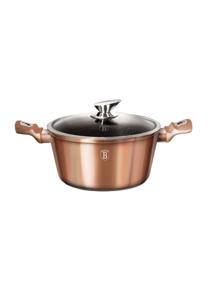 Oala 2.5 Litri marmorata, cu capac 20 cm, Rose Gold Metalic Line, Berlinger Haus, BH 1514