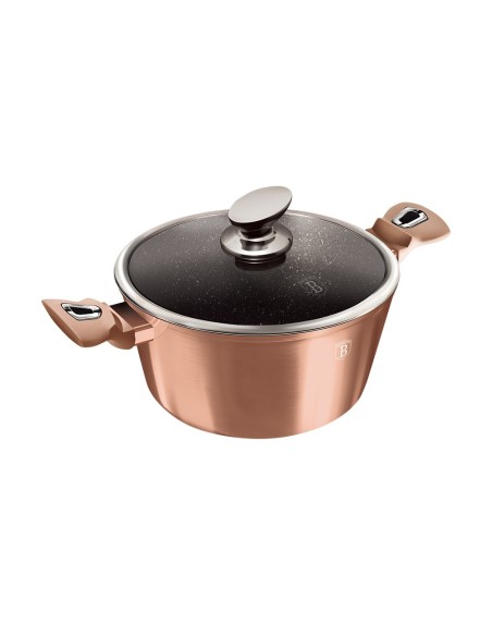 Oala 2.5 Litri marmorata, cu capac 20 cm, Rose Gold Metalic Line, Berlinger Haus, BH 1514