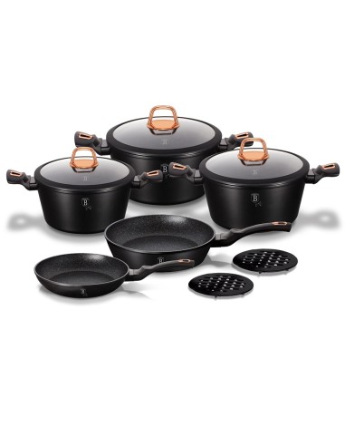 Set oale si tigai marmorate, 10 piese, Black...