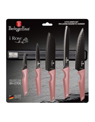 Set cutite, 6 piese, cu suport magnetic, Rose,...