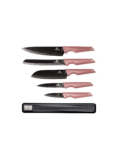 Set cutite, 6 piese, cu suport magnetic, Rose,...