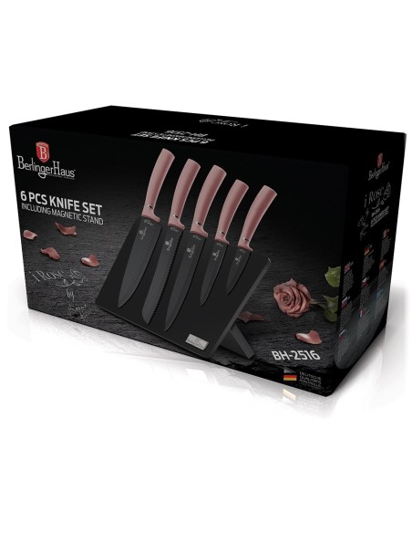 Set cutite otel inoxidabil, 6 piese, cu stand magnetic, I-Rose Edition Berlinger Haus, BH 2516