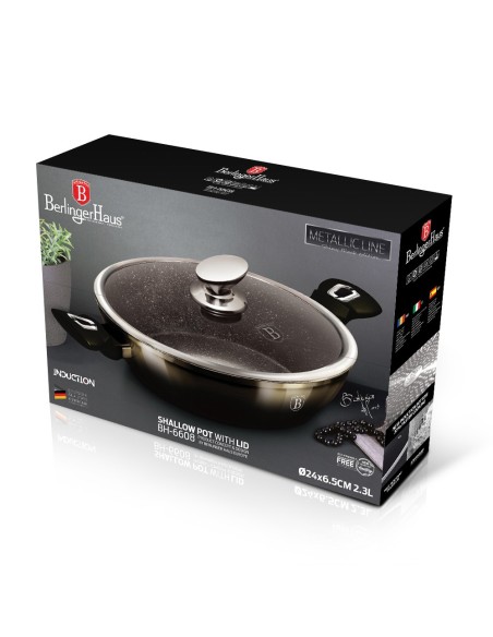 Cratita joasa cu capac 24 cm, Metallic Line Shiny Black Edition BerlingerHaus BH 6608