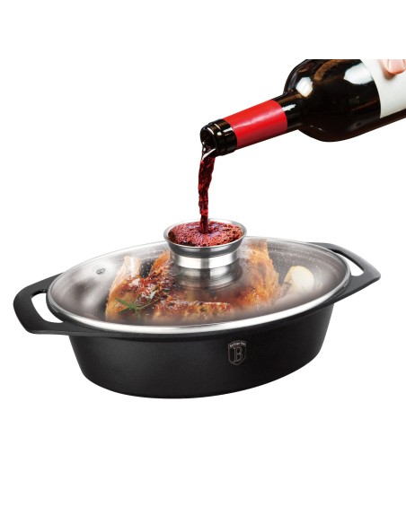 Cratita ovala pentru cuptor, cu capac sticla si sistem aroma knob roaster, Berlinger Haus, BH 1460