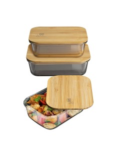 Set 3 caserole cu capac din bambus, Black Silver... 2