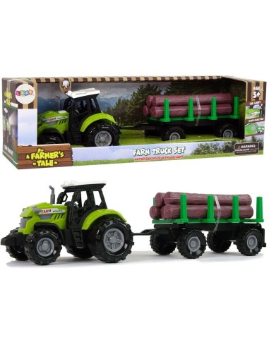 Tractor cu remorca de lemne,  jucarie cu sunete...