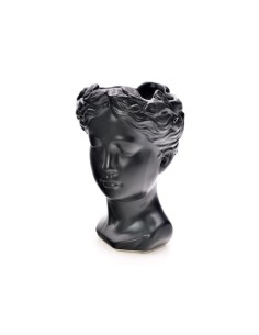 Vaza decorativa, in forma de cap, ceramica, neagra, 19 x...