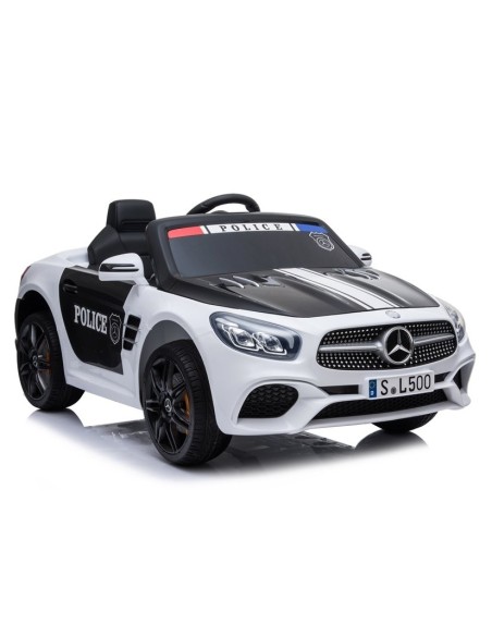 Masina de Politie electrica, Mercedes SL500, pentru copii, cu telecomanda, 2 motoare, alb-negru, 4792