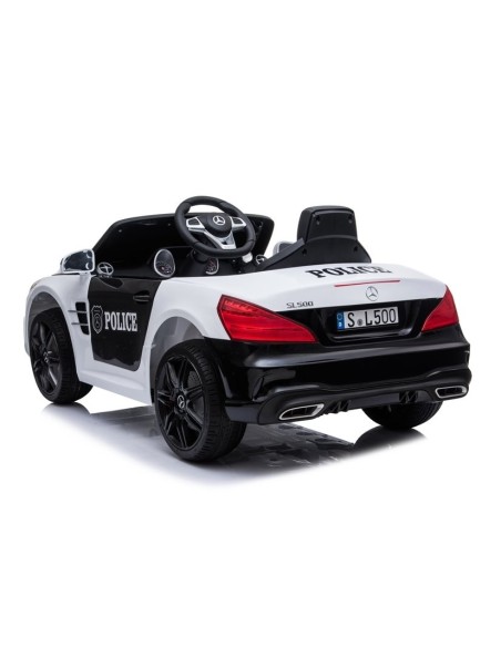 Masina de Politie electrica, Mercedes SL500, pentru copii, cu telecomanda, 2 motoare, alb-negru, 4792