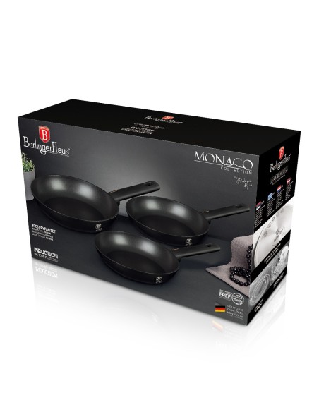 Set de 3 tigai, Berlinger Haus, Aluminiu, Negru, Monaco Collection, BH 7095