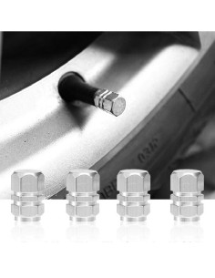 Set capacele auto pentru ventil hexagon argintiu 4 buc