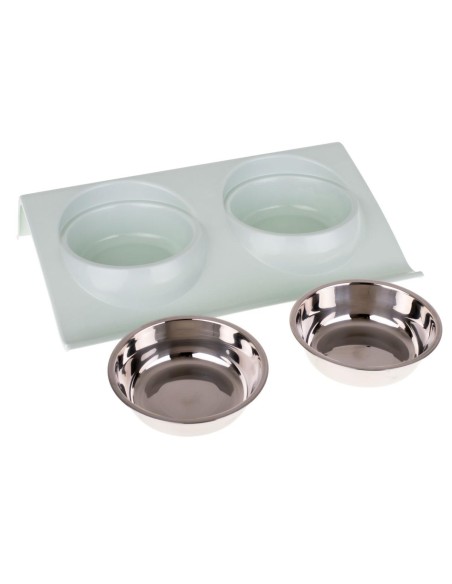 Set 2 buc. castron metalic cu suport pentru hranire animale de companie