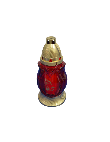 Candela de sticla, capac auriu, model rugaciune L-I393, diverse culori