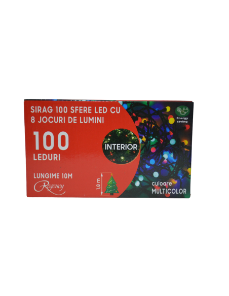 Instalatie de Craciun, sirag luminos, cu 8 jocuri de lumini, 100 sfere LED, multicolore, 10 m
