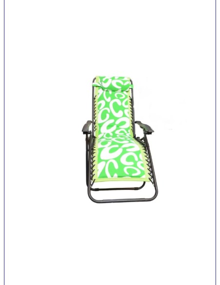 Sezlong-Scaun camping cu tetiera, din panza cu model, 120 KG, structura metalica, verde
