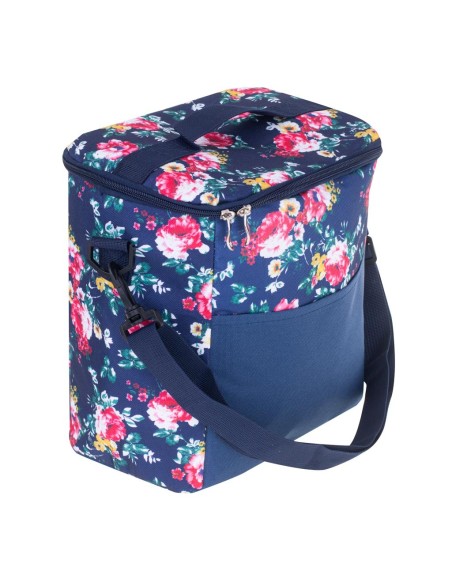 Geanta termoizolanta pentru picnic sau plaja, capacitate 11l, culoare Albastra cu flori