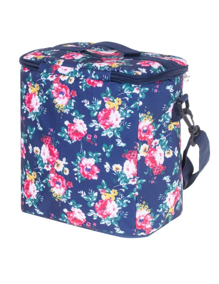 Geanta termoizolanta pentru picnic sau plaja, capacitate 11l, culoare Albastra cu flori