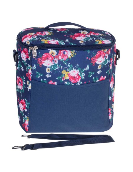 Geanta termoizolanta pentru picnic sau plaja, capacitate 11l, culoare Albastra cu flori
