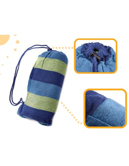 Hamac Multicolor Simplu (1 persoana), 200 x 100 cm + Kit de instalare - ALBASTRU