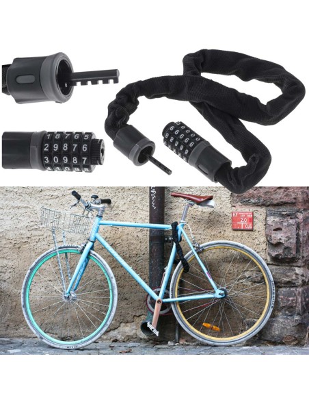 Antifurt bicicleta, Dispozitiv de blocare biciclete, Cifru cu 5 digits, lungime 90cm, culoare Neagra