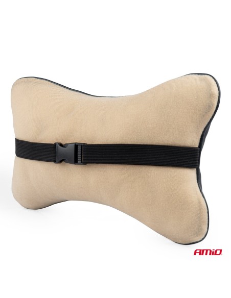 Set 2 perne pentru tetiere auto, marca AMIO, pentru sustinere gat din piele ecologica, culoare NEGRU